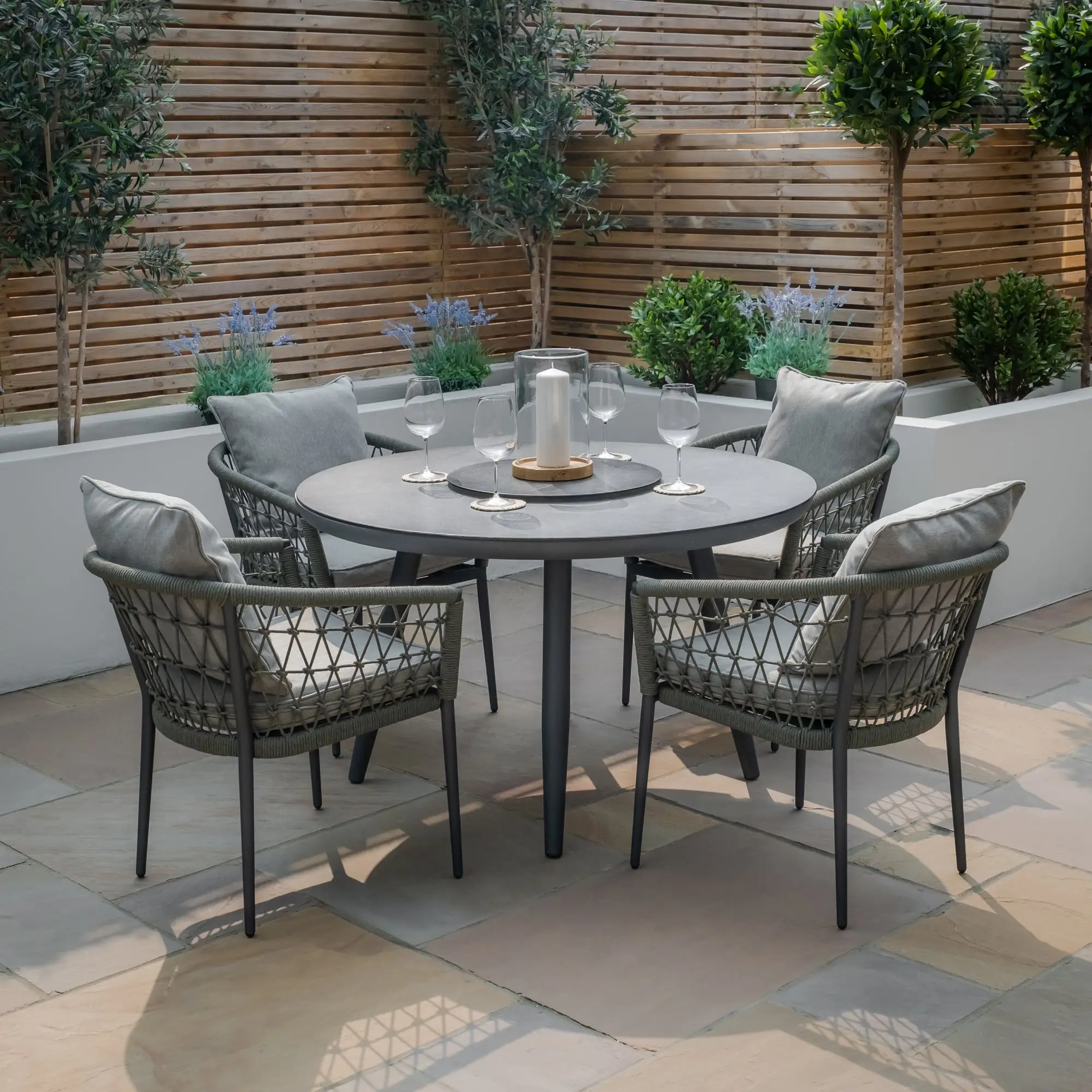 Monaco Rope Weave 4 Seat Round Dining & Lazy Susan