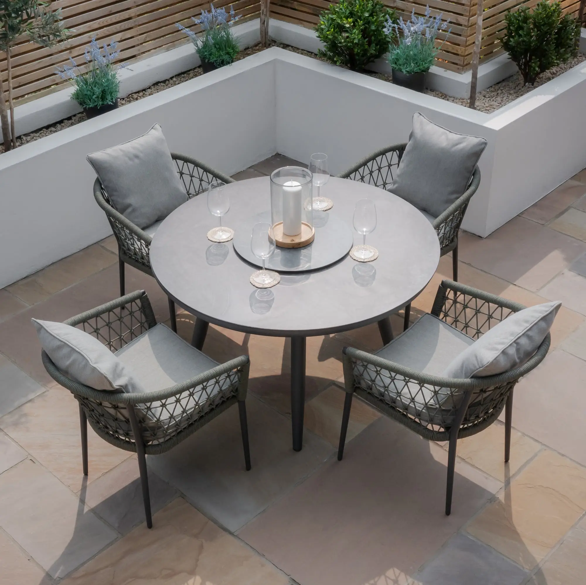 Monaco Rope Weave 4 Seat Round Dining & Lazy Susan