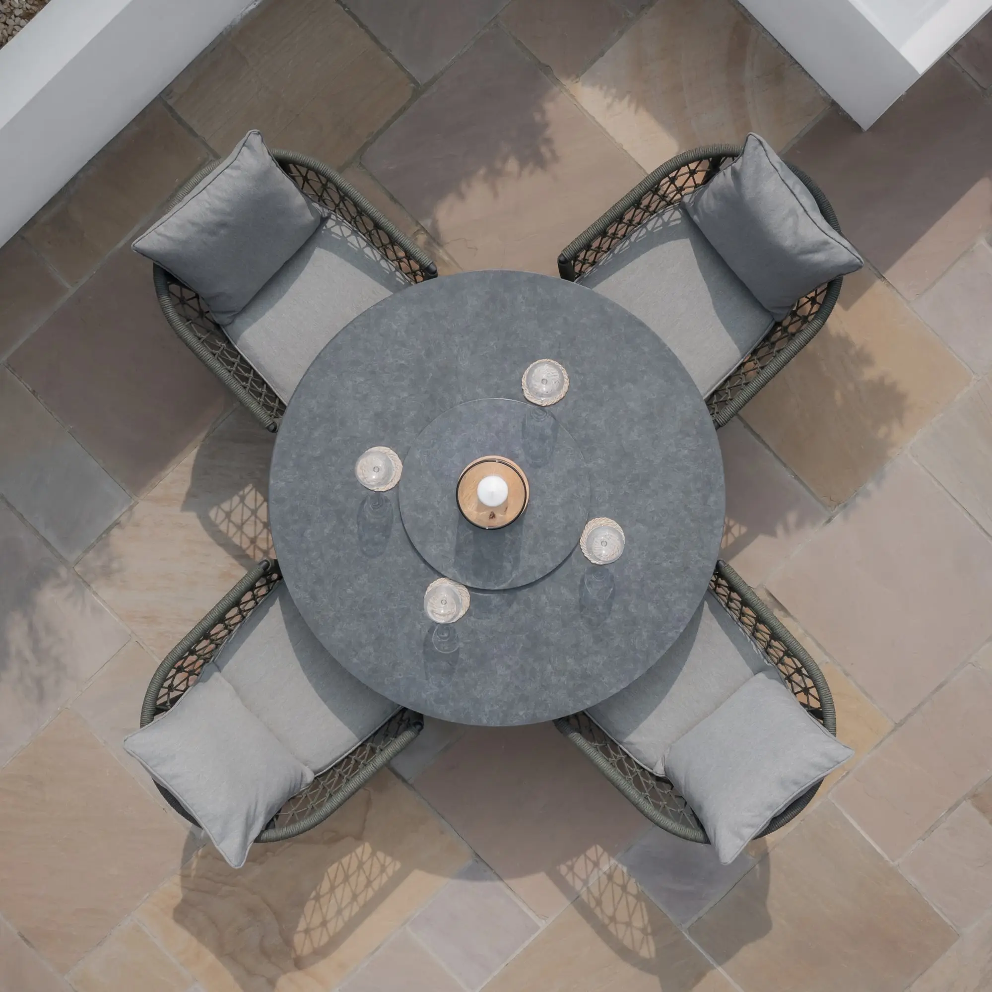 Monaco Rope Weave 4 Seat Round Dining & Lazy Susan