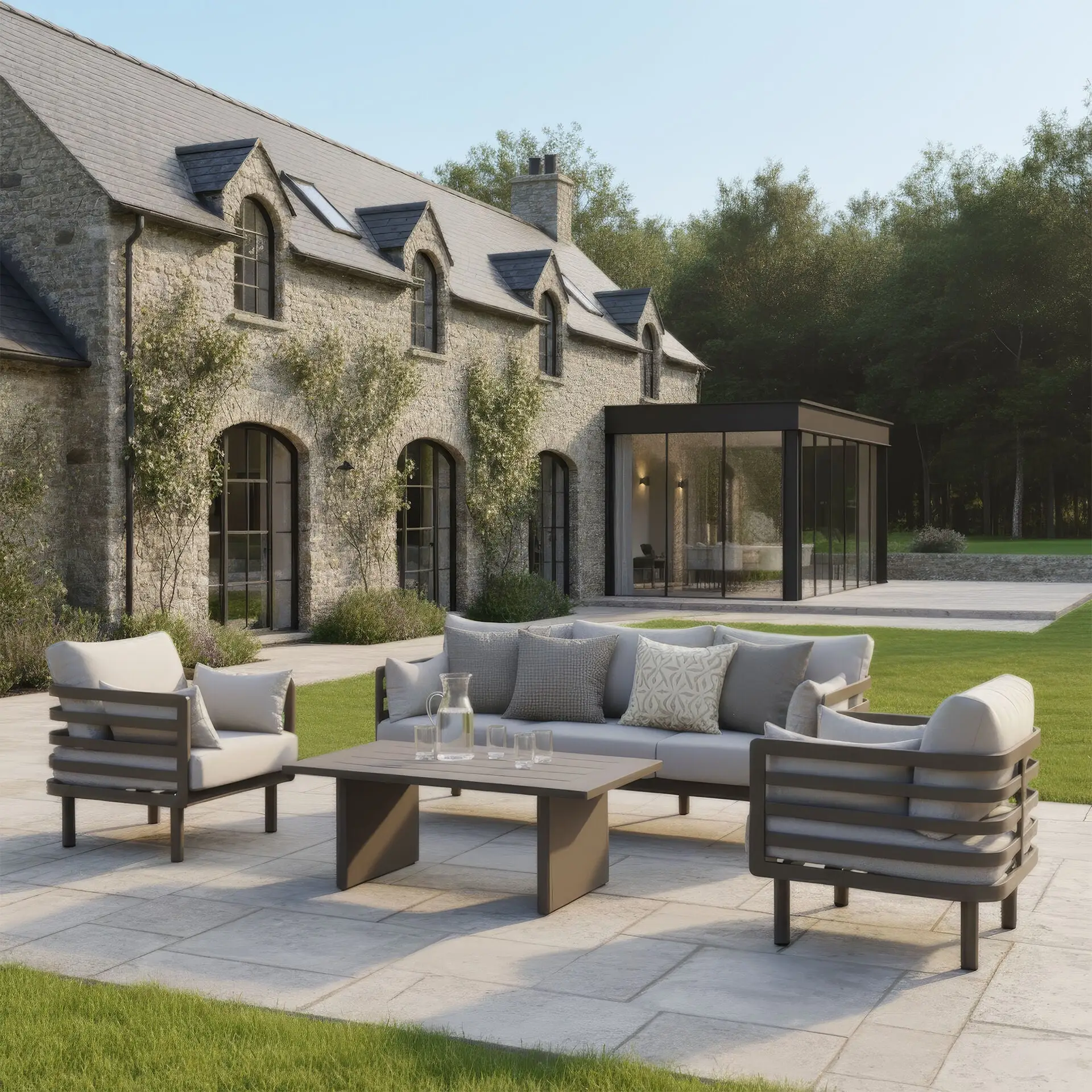 Metro Aluminium 3 Seat Sofa Coffee Table Set