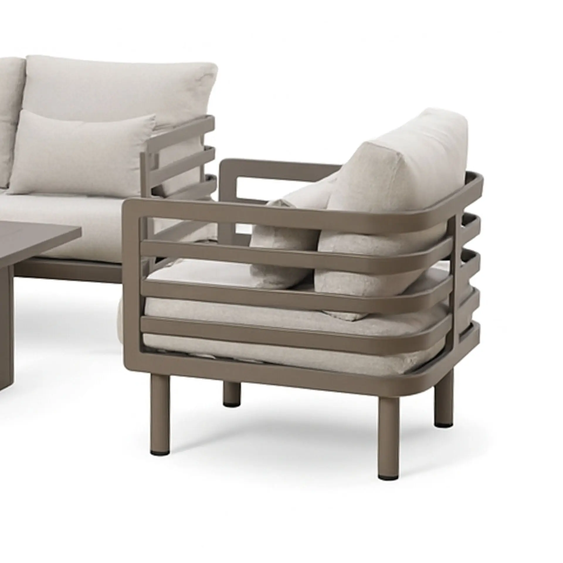 Metro Aluminium 3 Seat Sofa Armchairs Stone Coffee Table Set
