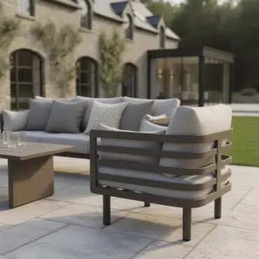 Metro Aluminium 2 Seat Sofa Armchairs Stone Coffee Table Set