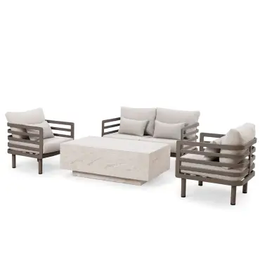 Metro Aluminium 2 Seat Sofa Armchairs Stone Coffee Table Set
