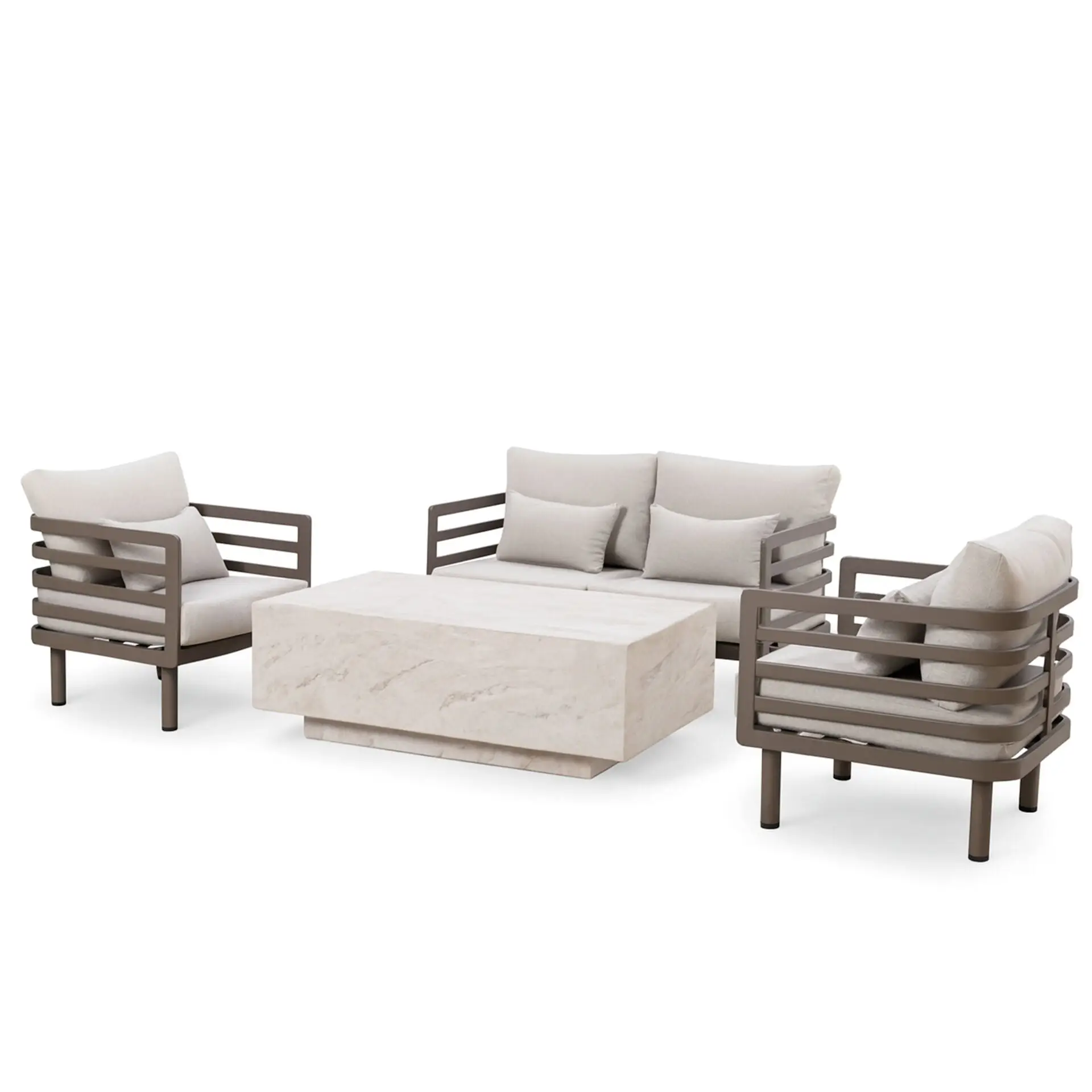 Metro Aluminium 2 Seat Sofa Armchairs Stone Coffee Table Set