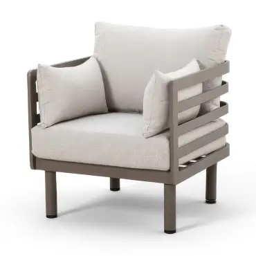 Metro Aluminium 2 Seat Sofa Armchairs Stone Coffee Table Set