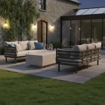 Metro Aluminium 2 X 3 Seat Sofa Stone Coffee Table Set