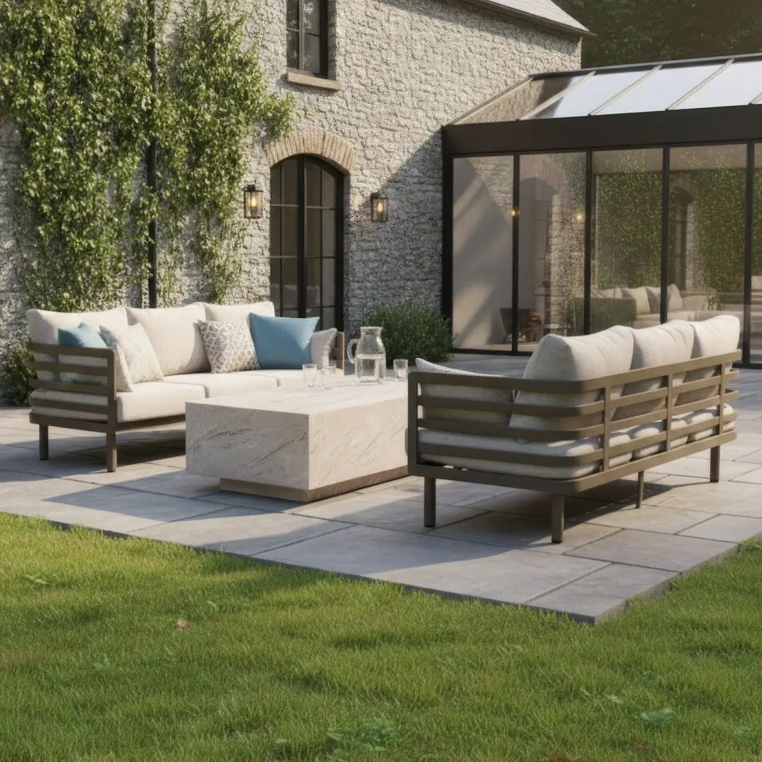 Metro Aluminium 2 X 3 Seat Sofa Stone Coffee Table Set Metro Aluminium 2 X 3 Seat Sofa Stone Coffee Table Set