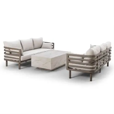 Metro Aluminium 2 X 3 Seat Sofa Stone Coffee Table Set