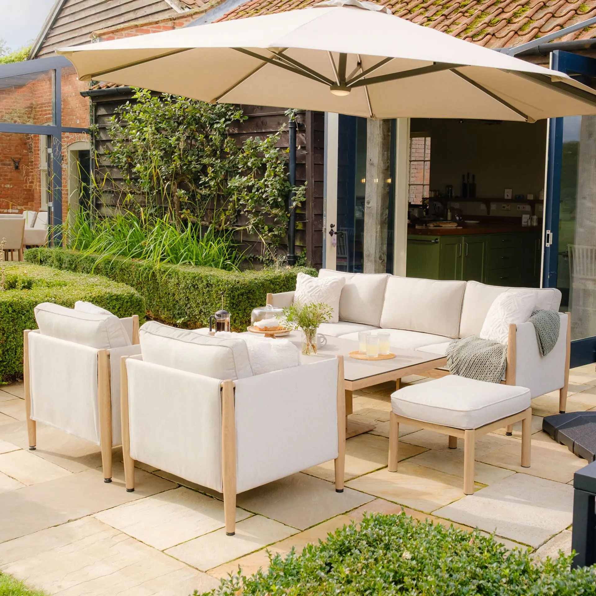 Burford 3 Seat Aluminium Sofa Rising Table Set