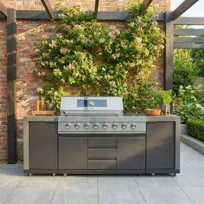 Ember Linear with 6 Burner Gas Grill & Storage Cabinets