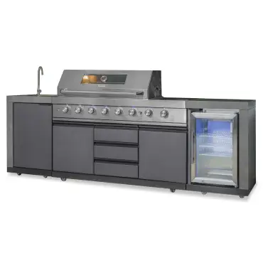 Ember Linear - 6 Burner Gas Grill - Single Fridge & Sink