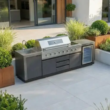 Ember Linear - 6 Burner Gas Grill - Single Fridge & Sink