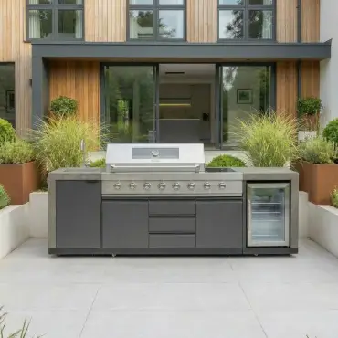 Ember Linear - 6 Burner Gas Grill - Single Fridge & Sink
