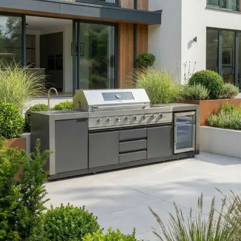 Ember Linear - 6 Burner Gas Grill - Single Fridge & Sink Ember Linear - 6 Burner Gas Grill - Single Fridge & Sink