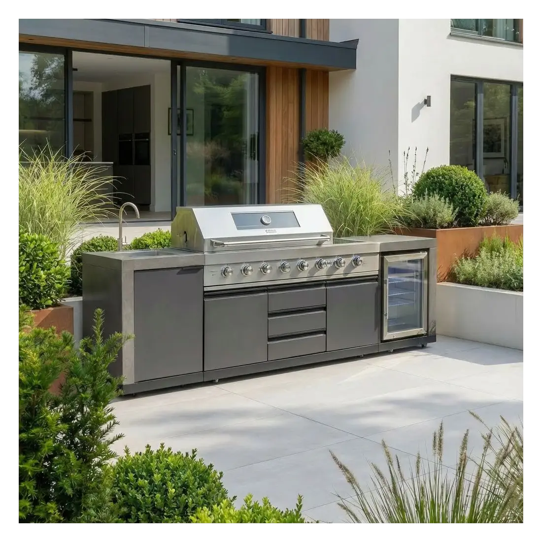 Ember Linear - 6 Burner Gas Grill - Single Fridge & Sink Ember Linear - 6 Burner Gas Grill - Single Fridge & Sink