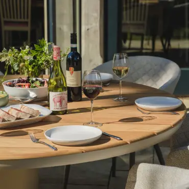 Sicily Teak 6 Seat Round Dining Set - Ambition Dining Chairs