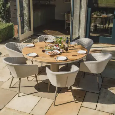Sicily Teak 6 Seat Round Dining Set - Ambition Dining Chairs