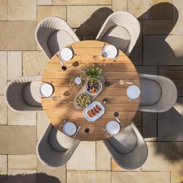 Sicily Teak 6 Seat Round Dining Set - Ambition Dining Chairs