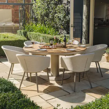 Sicily Teak 6 Seat Round Dining Set - Ambition Dining Chairs