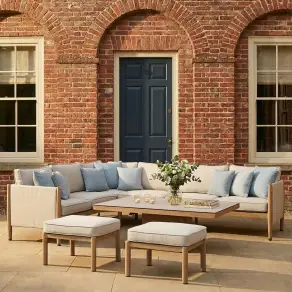 Burford Large Aluminium Corner Dining Set - Rising Table & Footstools