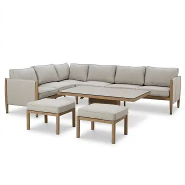 Burford Large Aluminium Corner Dining Set - Rising Table & Footstools