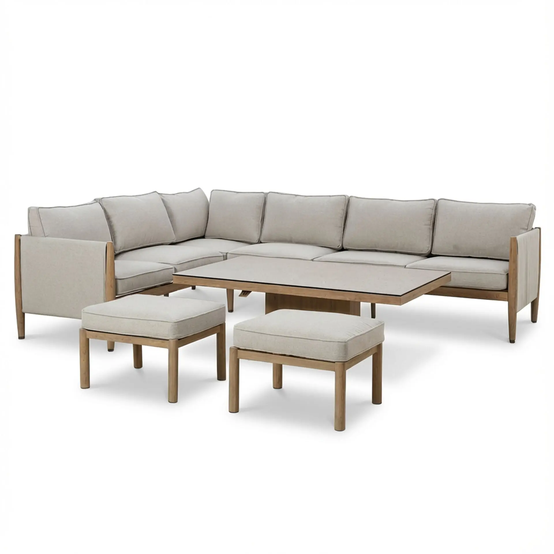 Burford Large Aluminium Corner Dining Set - Rising Table & Footstools