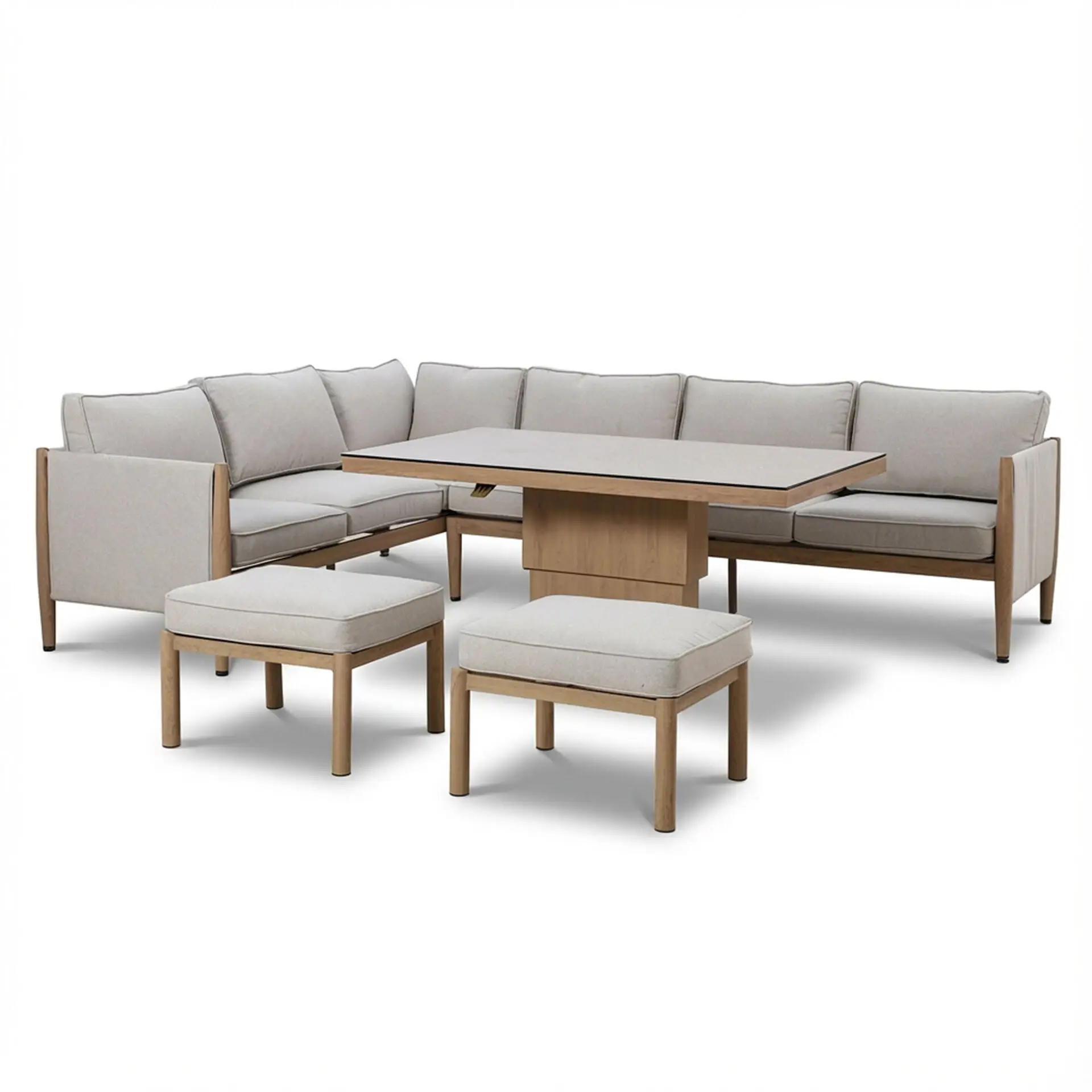 Burford Large Aluminium Corner Dining Set - Rising Table & Footstools