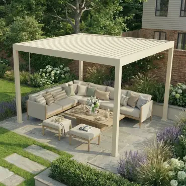 Jupiter 3m x 4m Aluminium Pergola Frame & Manual Operated Galvanised Steel Roof Louvres
