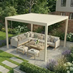 Jupiter 3m x 4m Aluminium Pergola Frame & Manual Operated Galvanised Steel Roof Louvres