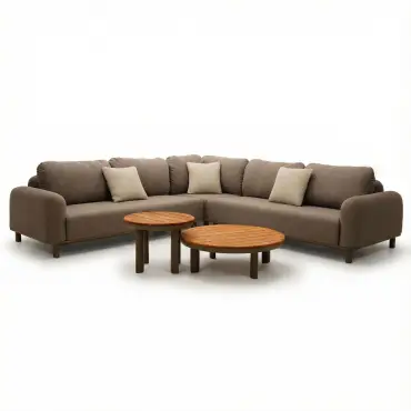 Fabric Sicily Corner Sofa Set & Round Tables