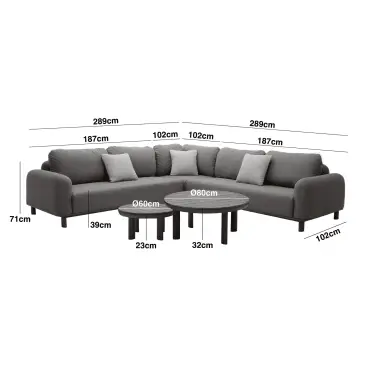 Fabric Sicily Corner Sofa Set & Round Tables