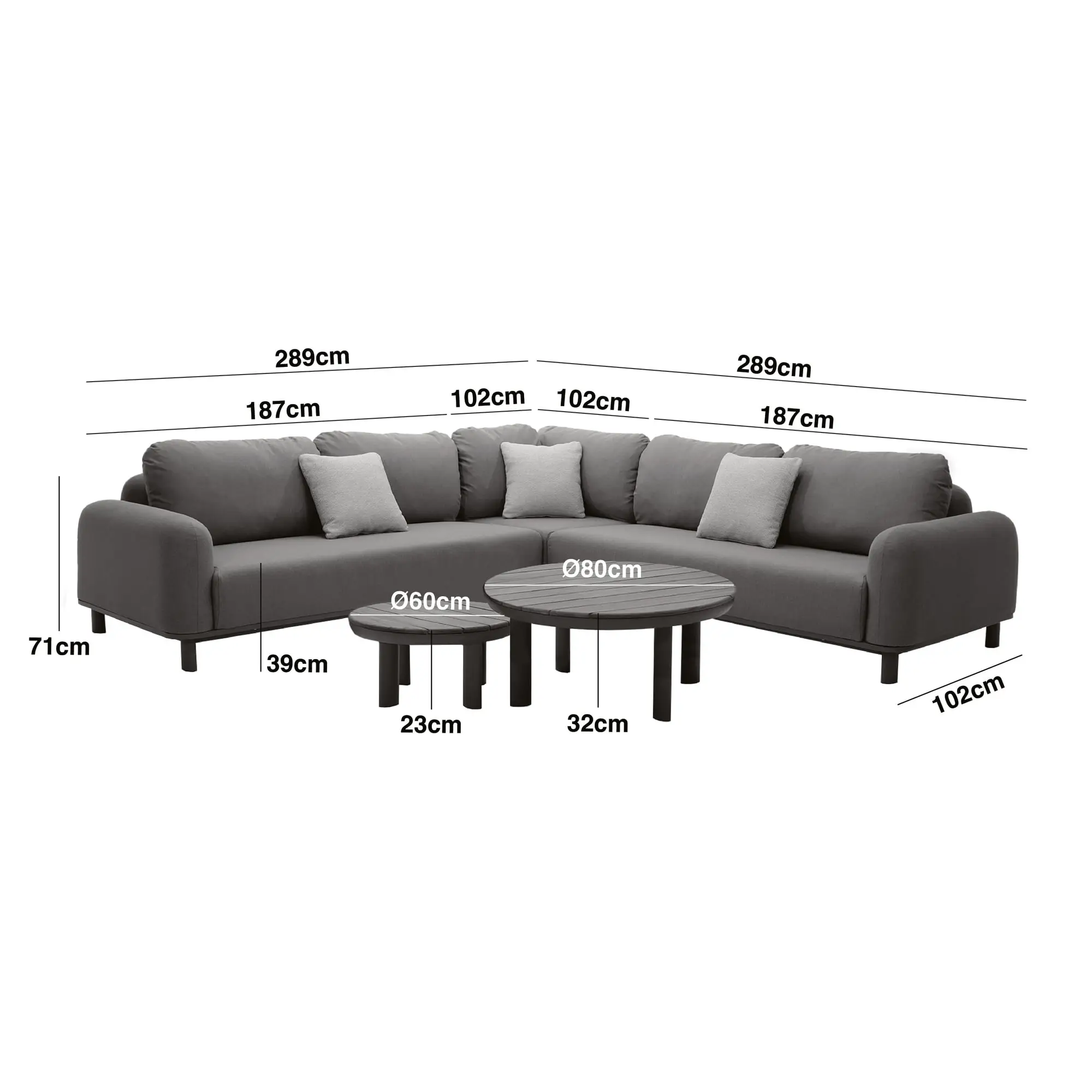 Fabric Sicily Corner Sofa Set & Round Tables