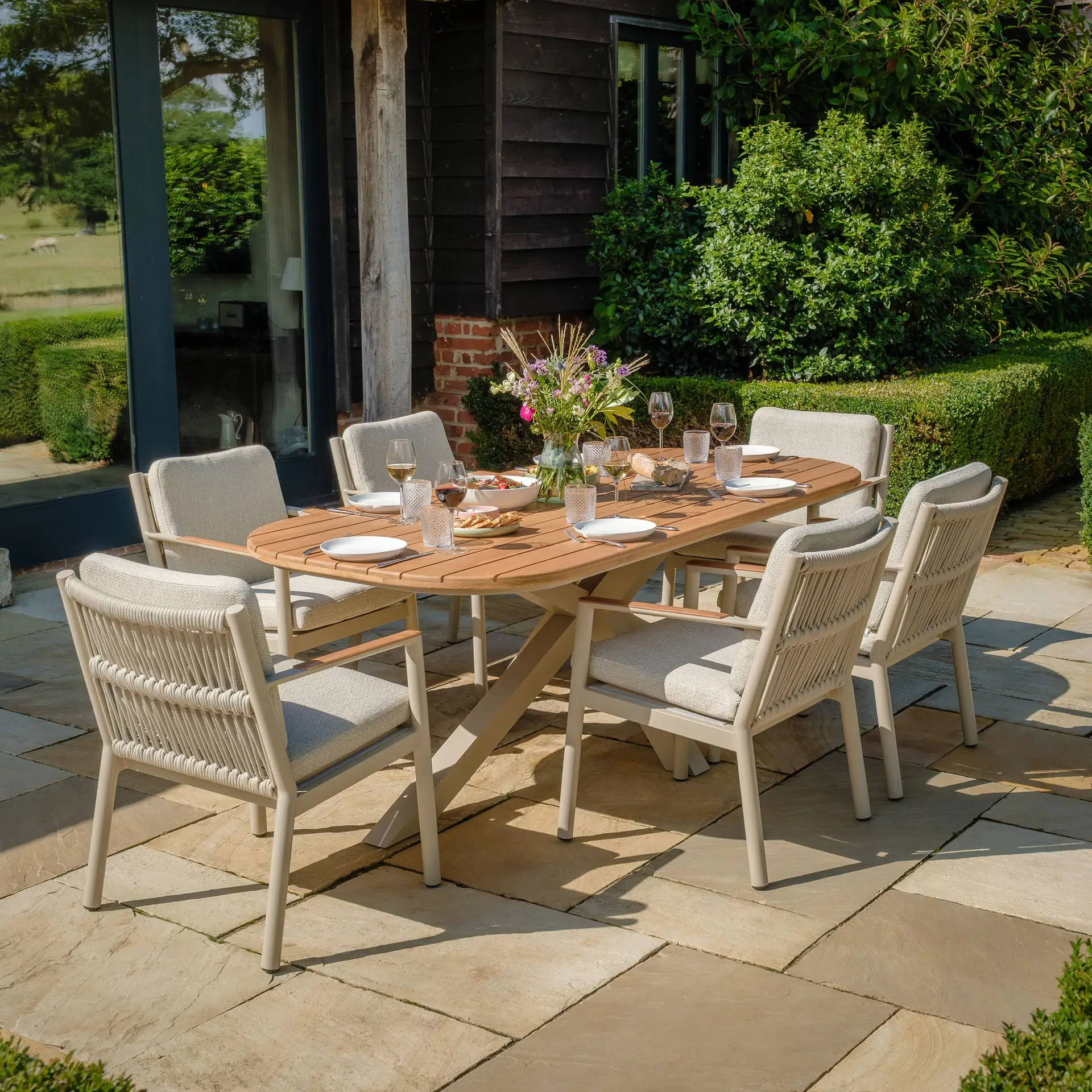 Sicily Rope Weave 6 Seat Rectangular Dining Set