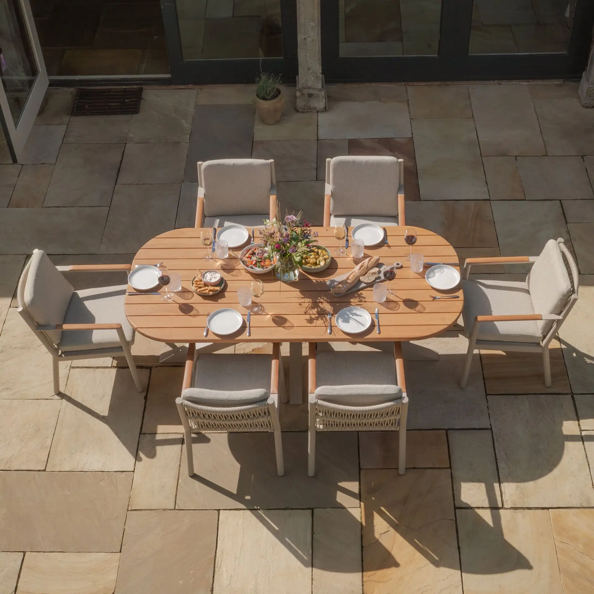 Sicily Rope Weave 6 Seat Rectangular Dining Set