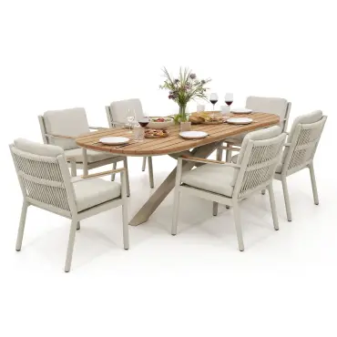 Sicily Rope Weave 6 Seat Rectangular Dining Set