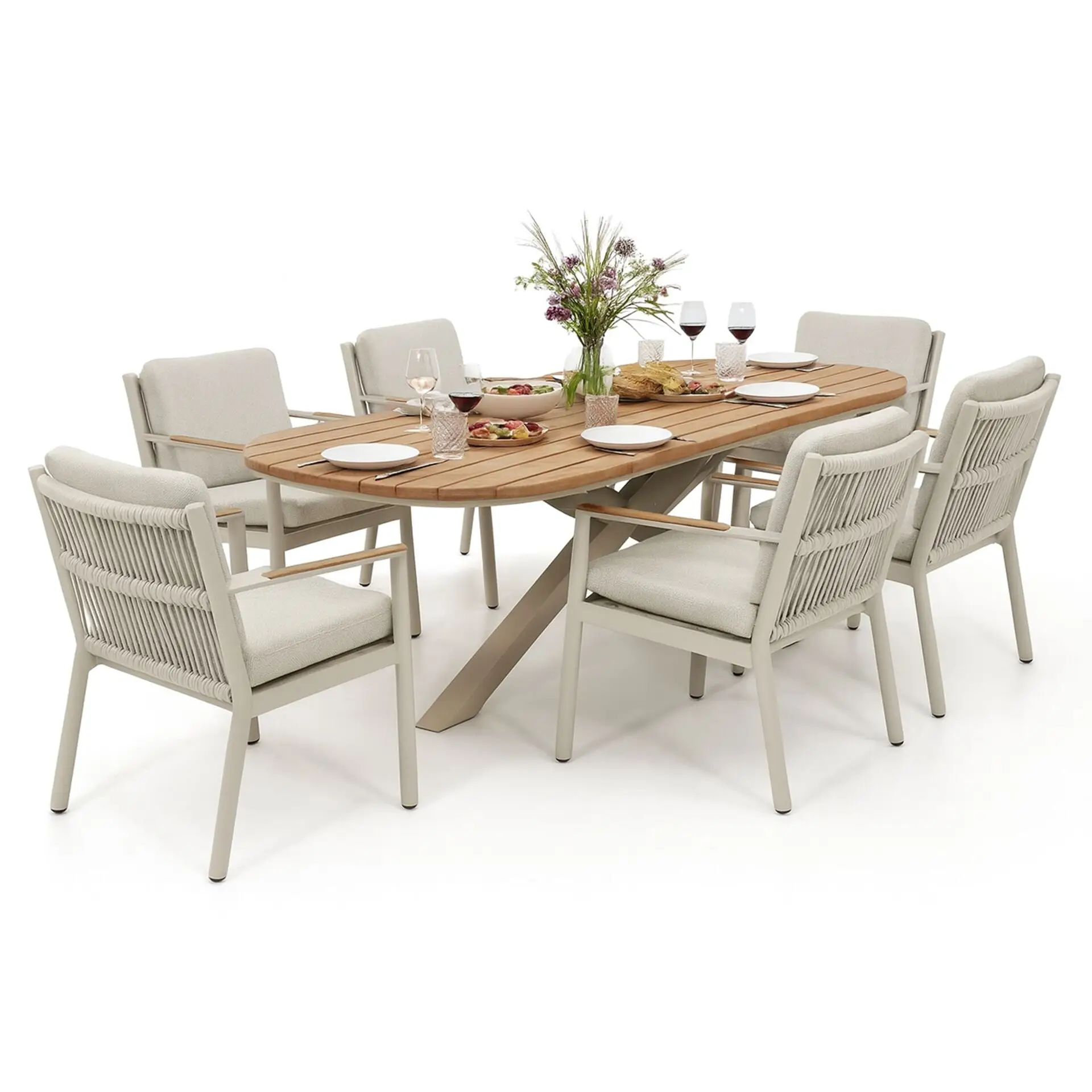 Sicily Rope Weave 6 Seat Rectangular Dining Set