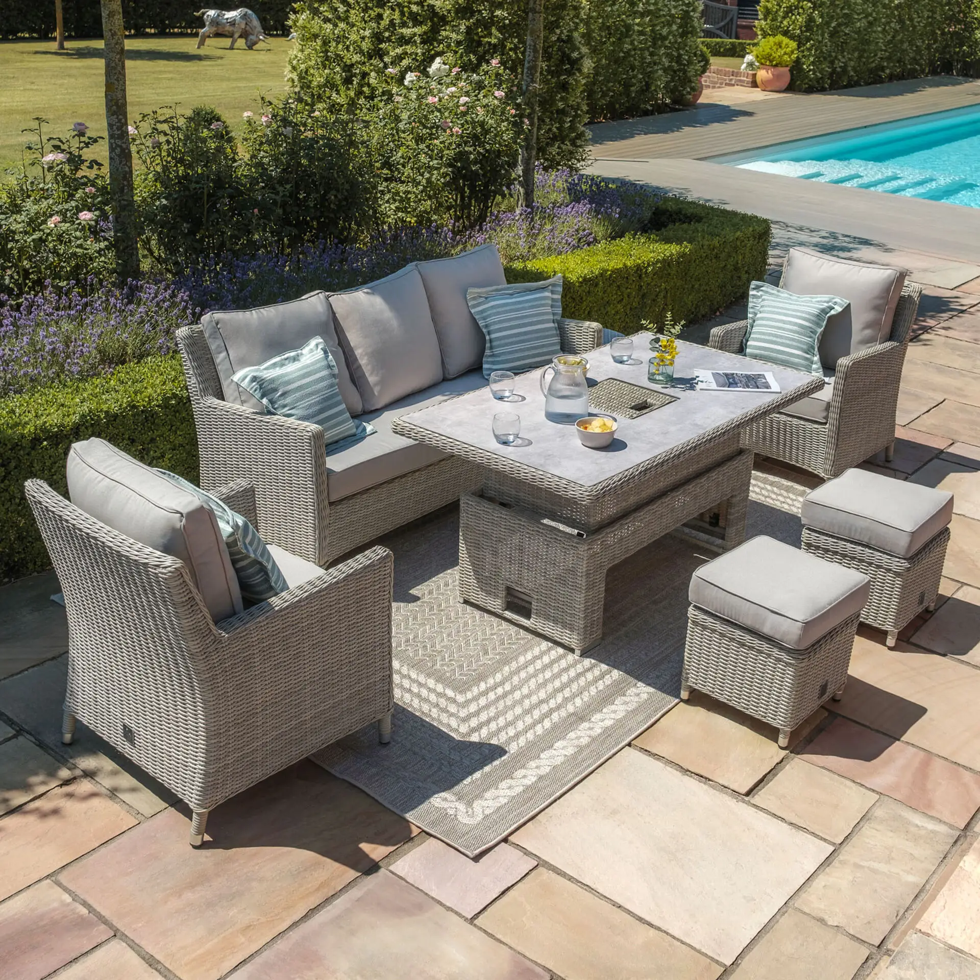 Oxford Sofa Rattan Casual Dining Set - Ice Bucket & Rising Table