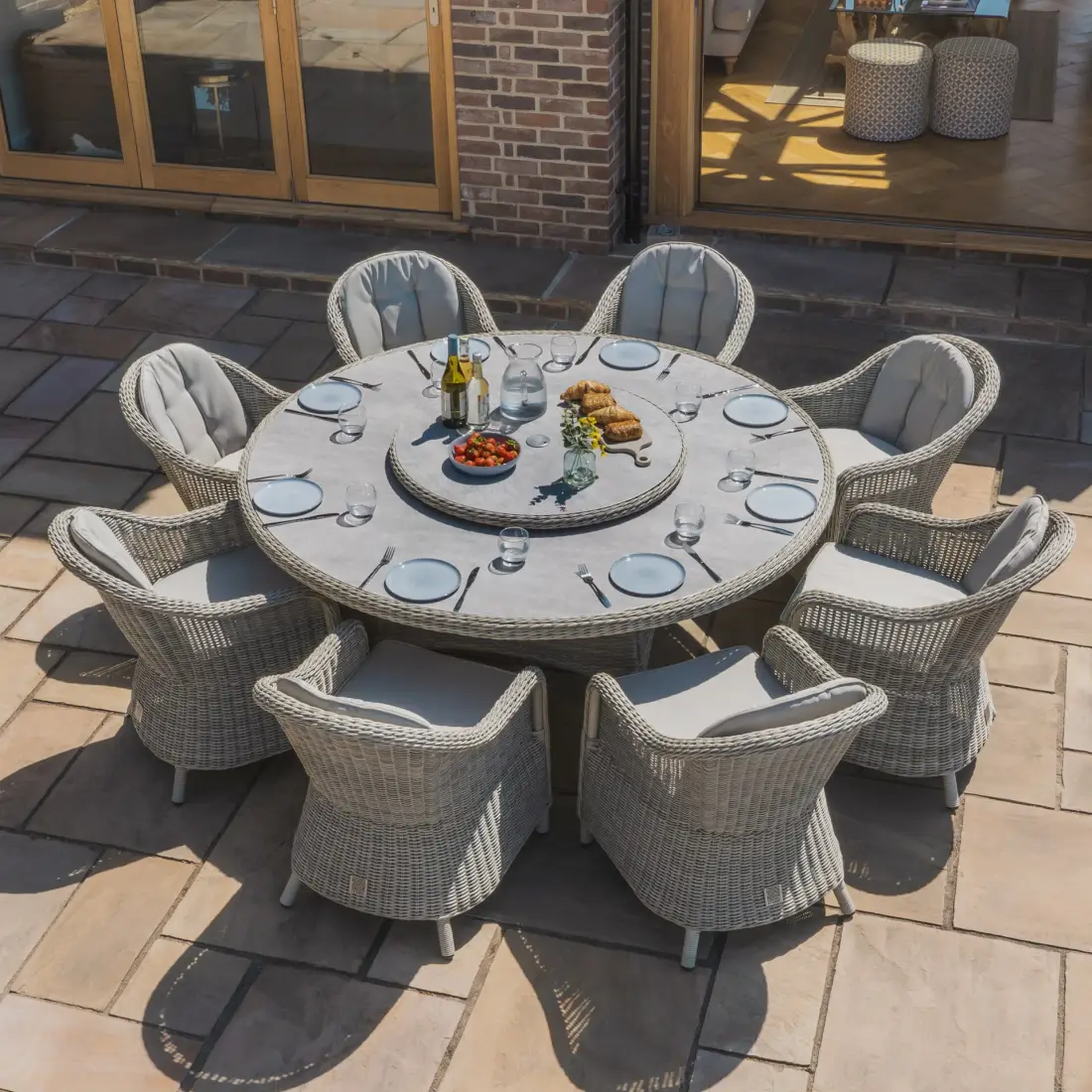OXFORD 8 SEAT ROUND DINING SET WITH ROUNDED CHAIRS OXFORD 8 SEAT ROUND DINING SET WITH ROUNDED CHAIRS