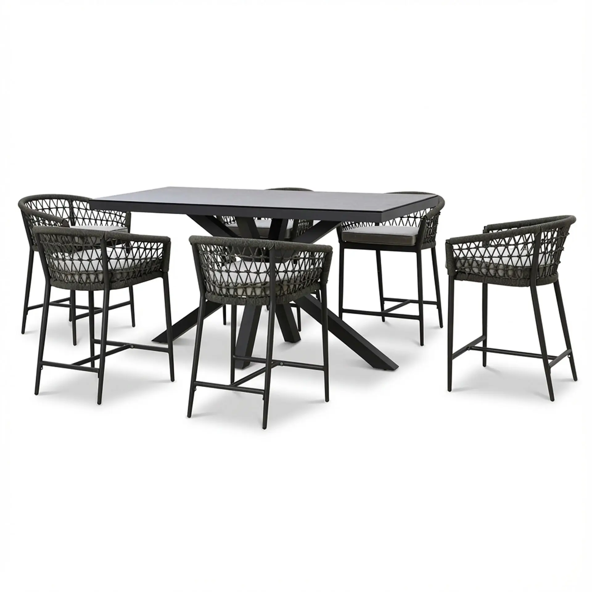 Monaco Rope Weave 6 Seat Rectangular Bar Set
