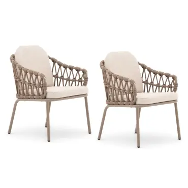 Pair of Sicily Open Rope Weave Garden Dining Chairs