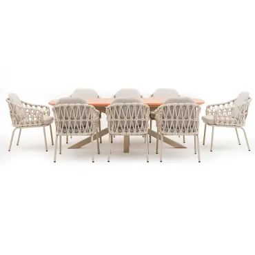 Sicily Open Rope Weave 8 Seat Rectangular Dining Set