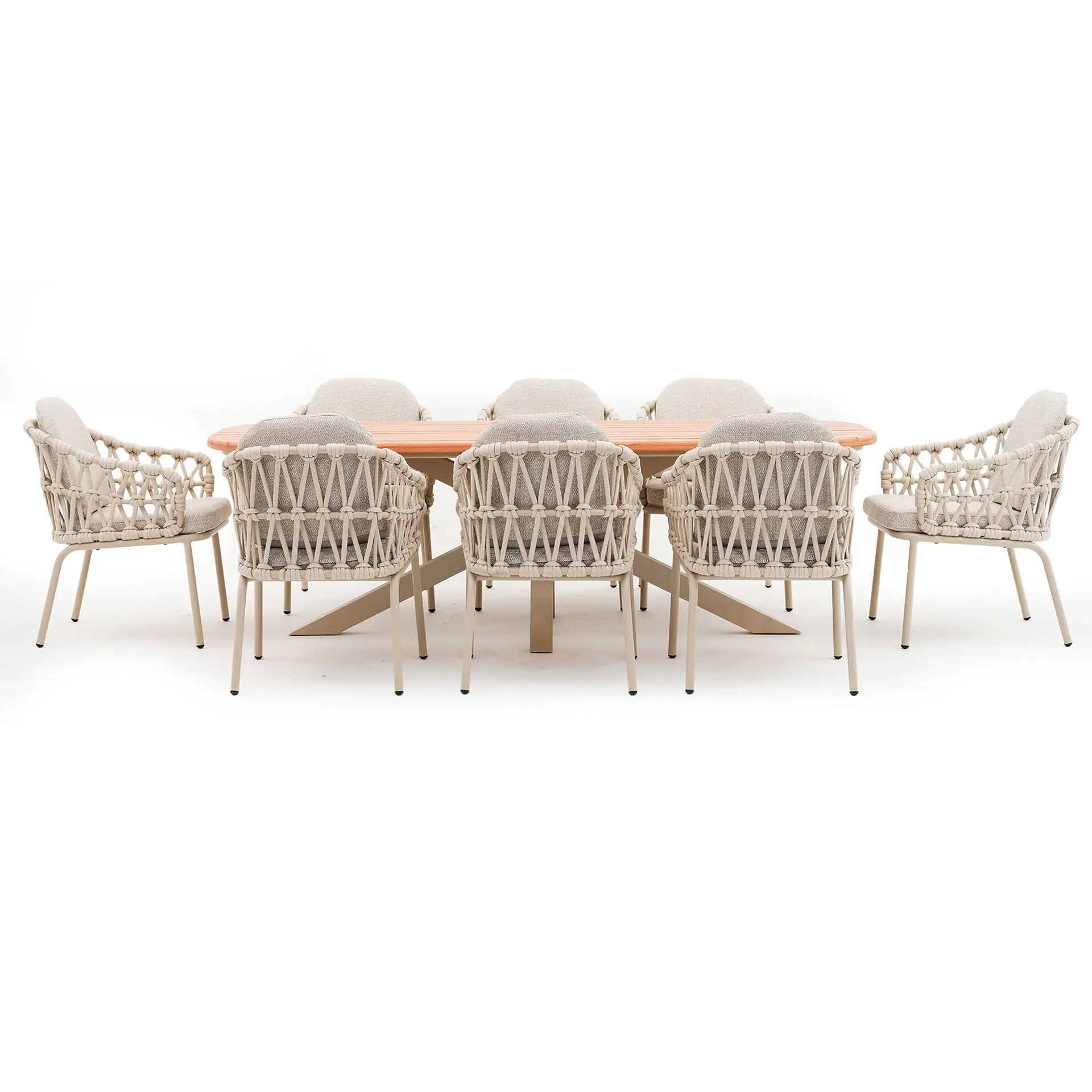 Sicily Open Rope Weave 8 Seat Rectangular Dining Set