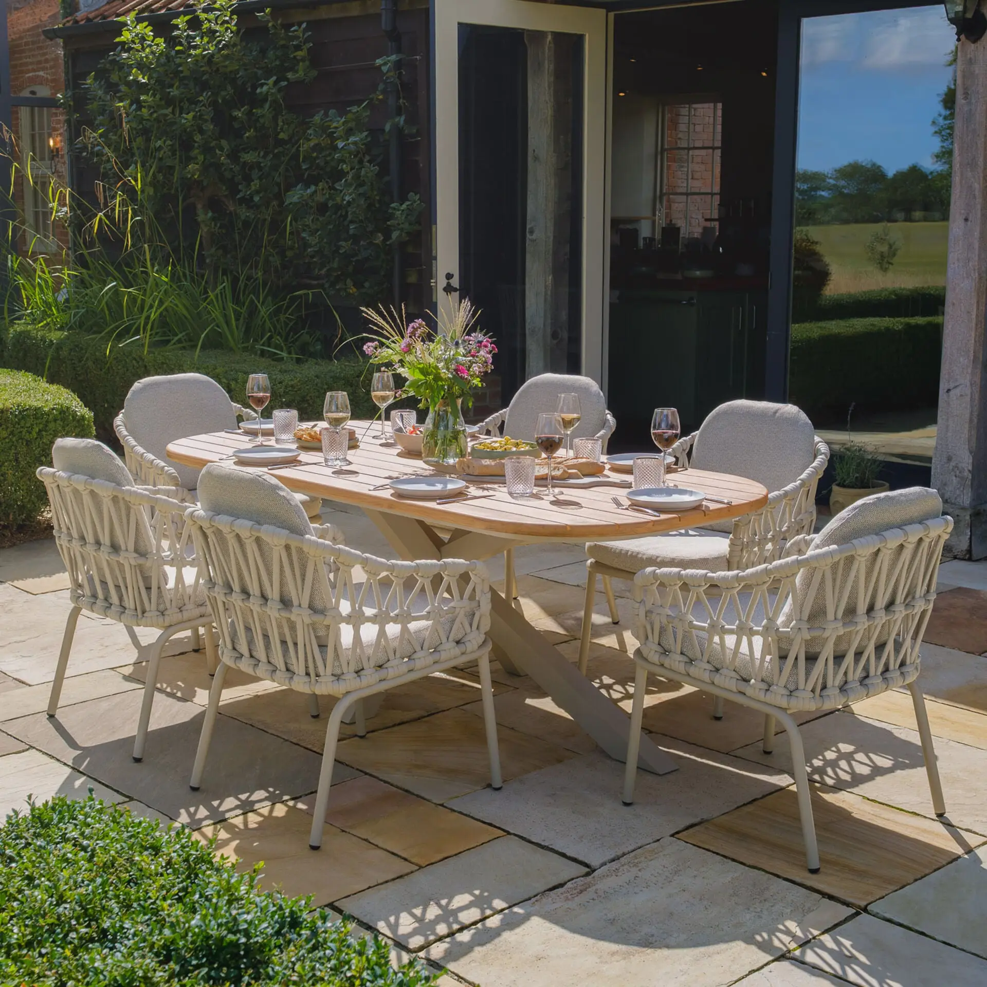 Sicily Open Rope Weave 6 Seat Rectangular Dining