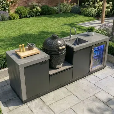 Ember Small Linear Set with Sink, Fridge & 18 inch Kamado