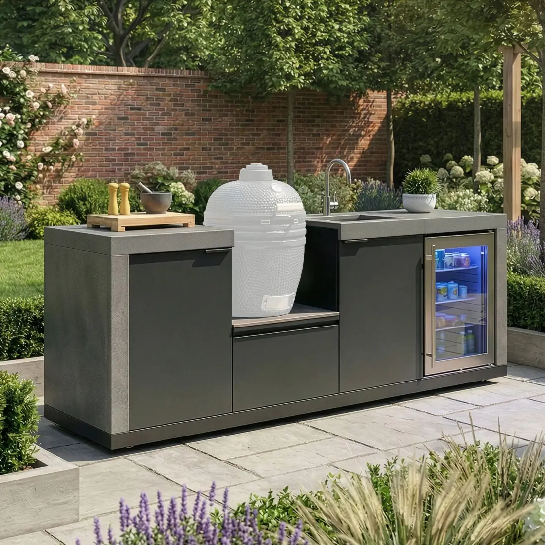 Ember Small Linear Kamado Set with Sink & Fridge Ember Small Linear Kamado Set with Sink & Fridge