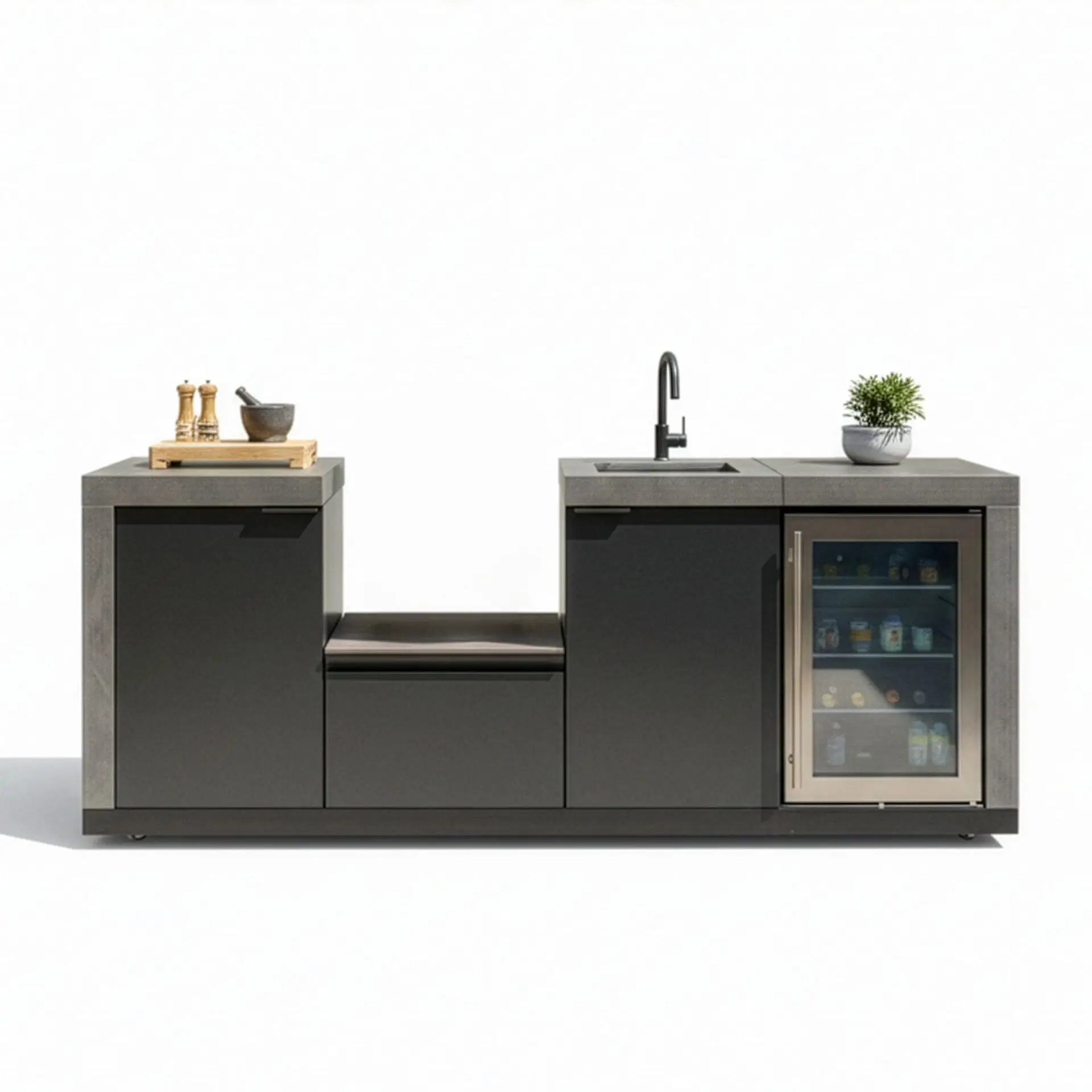 Ember Small Linear Kamado Set with Sink & Fridge