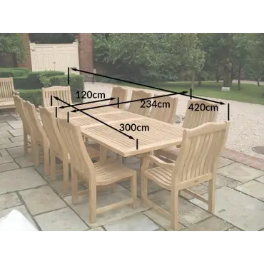 Malvern Luxury Teak 10 chair Dining Set - Certified
