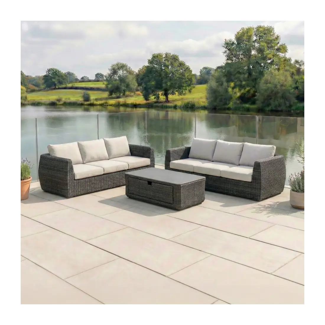 Brodie Rattan 3 Seater Sofa Suite Lounging Set Brodie Rattan 3 Seater Sofa Suite Lounging Set