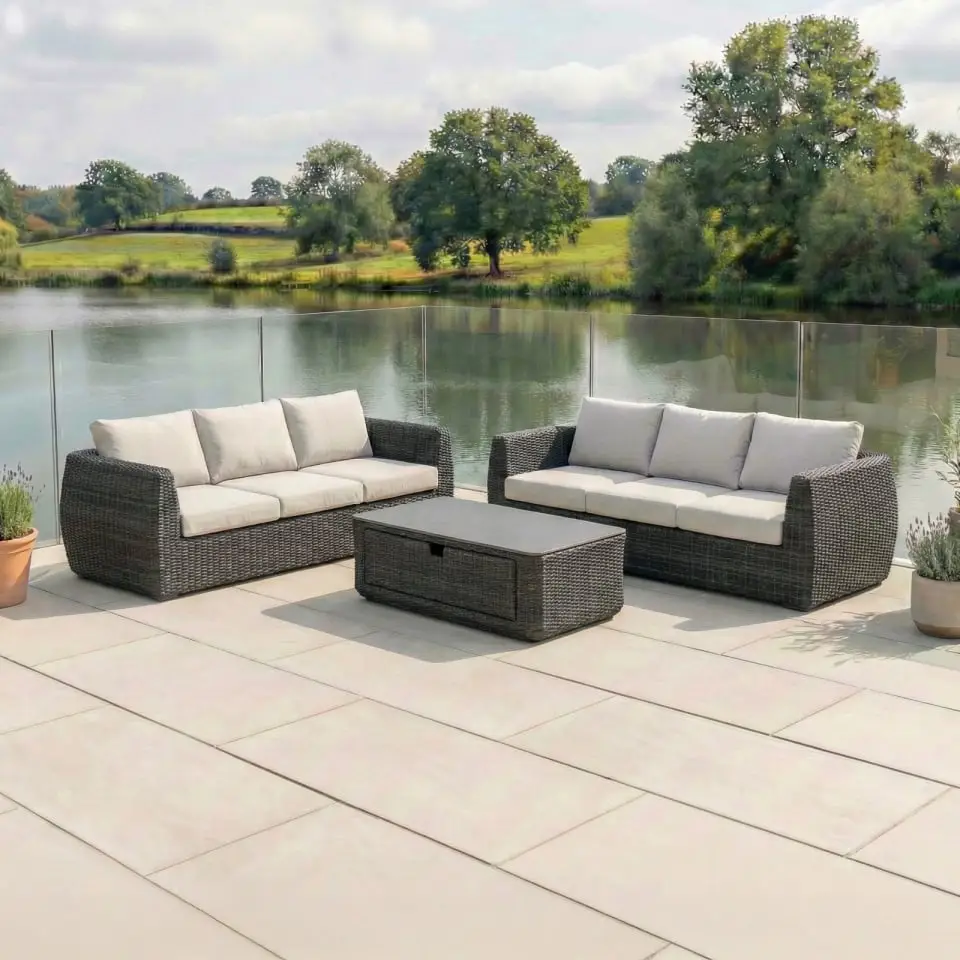 Brodie Rattan 3 Seater Sofa Suite Lounging Set