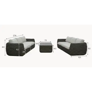 Brodie Rattan 3 Seater Sofa Suite Lounging Set